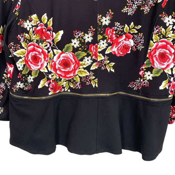 IMAN Women's 2XL Black Pink Red Floral Convertible Motorcycle Jacket - Picture 10 of 13